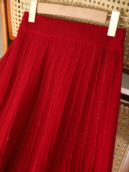 Silk Pleated 100% Merino Wool Winter MIDI Skirt