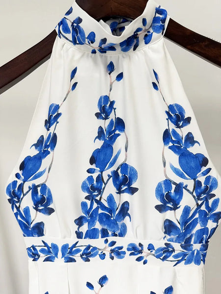 Elegant Vintage Cotton Blend A-Line MAXI Halter Dress