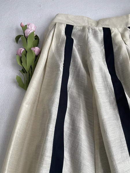 Elegant French Style Pleated A-Line MIDI Linen Blend Skirt