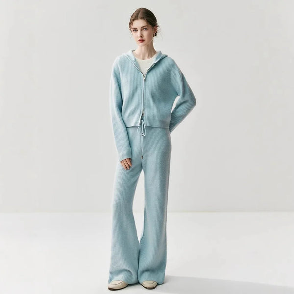Ultra Soft 100% Grade Alxa Cashmere Hooded Cardigan+Palazzo Pants Set