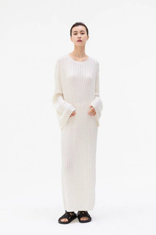 Vintage 100% Merino Wool Cable Knit 3 Season Pullover MAXI Dress - Wigging It Etc