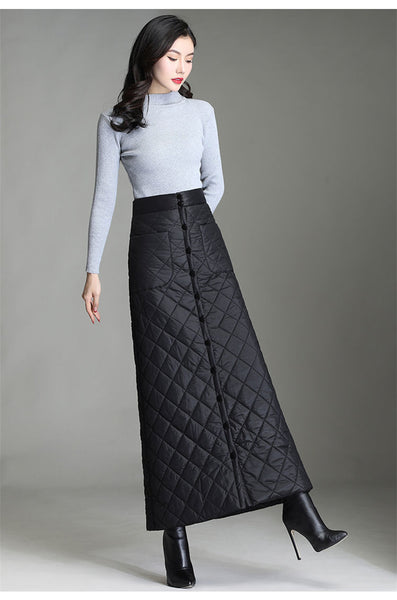 Warm Quilted t Down Cotton Padded Cotton Blend Windproof MAXI Skirt