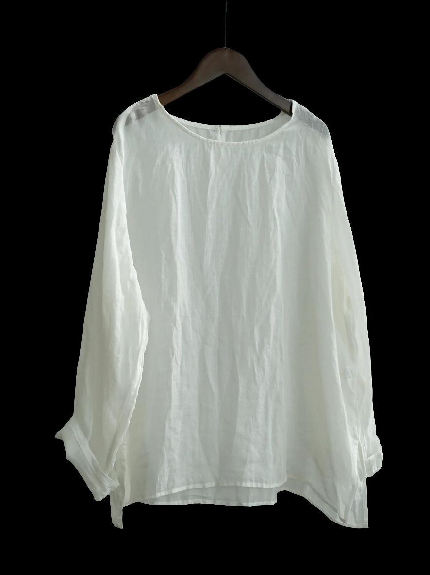 Vintage Breathable Hypoallergenic Long Sleeve Ramie Linen T-Shirt