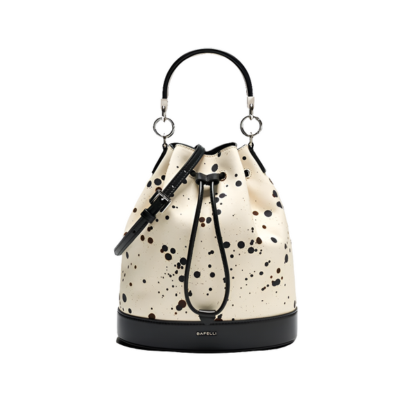Elegant 100% Genuine Cowhide Leather Speckled Bucket Bag