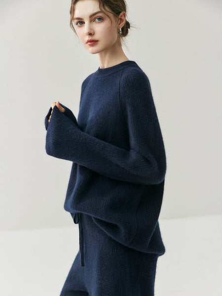 100% Cashmere British Minimalist Batwing Sweater Palazzo Pants Set