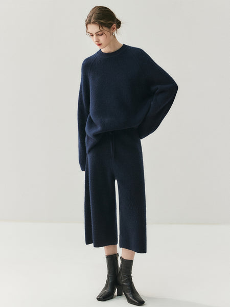 100% Cashmere British Minimalist Batwing Sweater Palazzo Pants Set