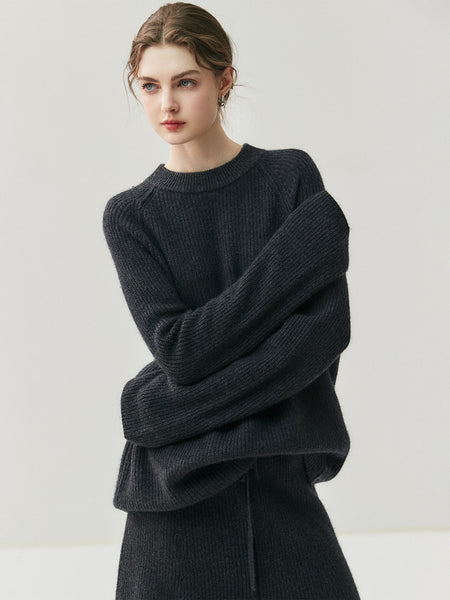 100% Cashmere British Minimalist Batwing Sweater Palazzo Pants Set