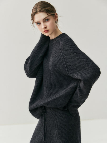 100% Cashmere British Minimalist Batwing Sweater Palazzo Pants Set