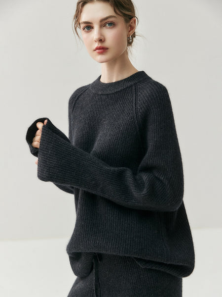 100% Cashmere British Minimalist Batwing Sweater Palazzo Pants Set