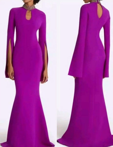 Sleek Sexy Bejeweled Collar Cotton Blend Mermaid MAXI Gown