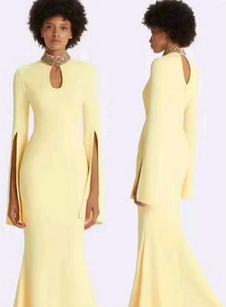 Sleek Sexy Bejeweled Collar Cotton Blend Mermaid MAXI Gown