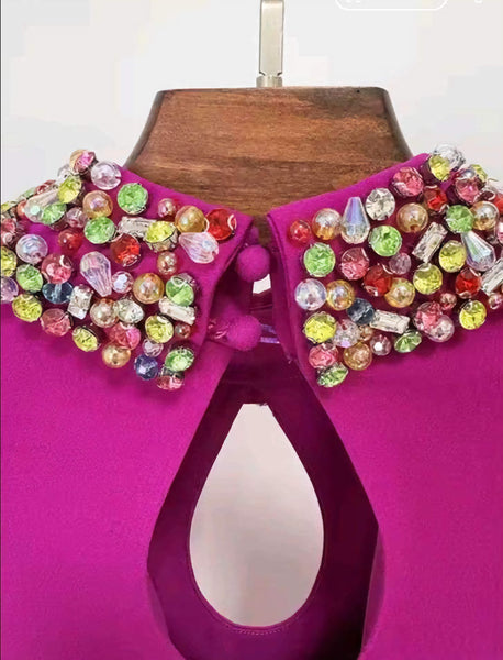 Sleek Sexy Bejeweled Collar Cotton Blend Mermaid MAXI Gown