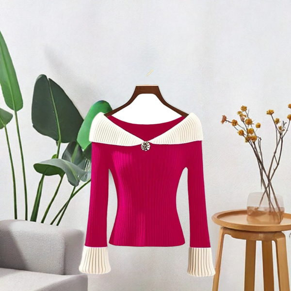 Sexy Elegant Color Blocked Pullover Knit Sweater