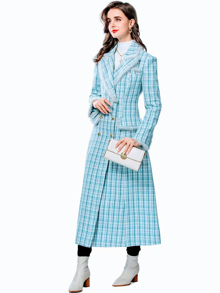 Chic Double Breasted Cotton Blend A-Line MAXI Tweed Coat