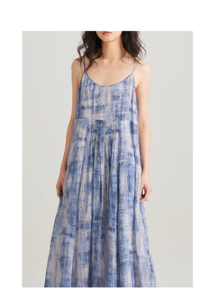 Vintage A-Line Cotton Linen Print MAXI Sundress