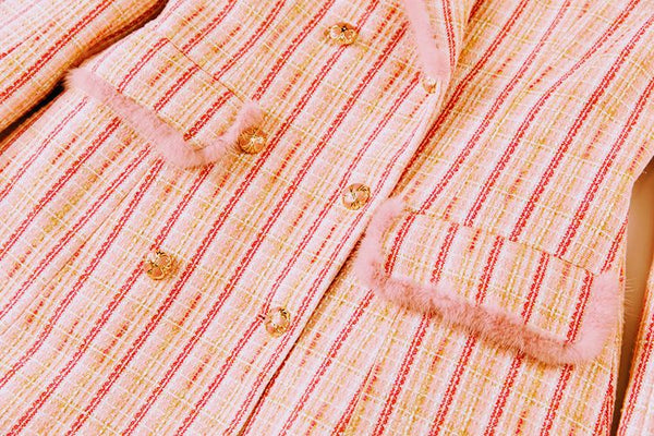 Chic Double Breasted Cotton Blend A-Line MAXI Tweed Coat