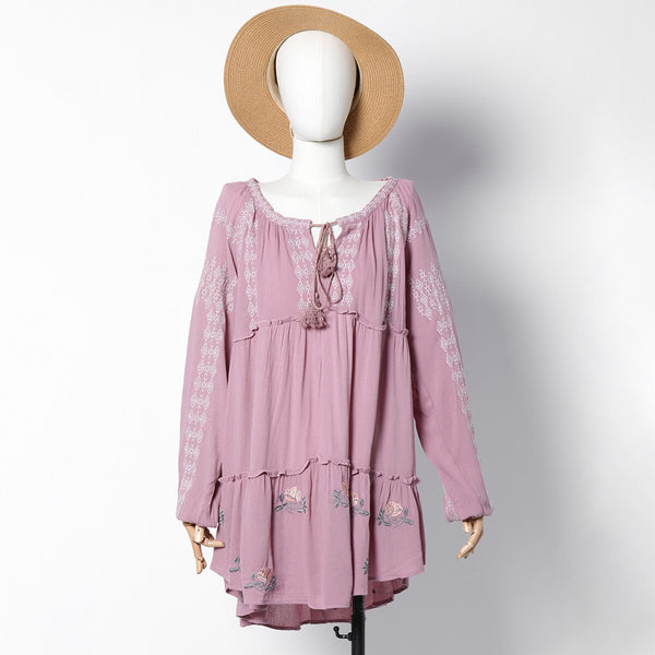 Vintage Embroidered Bohemian Mini Dress