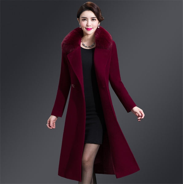 Elegant Vintage Fur Collared Wool Coat 