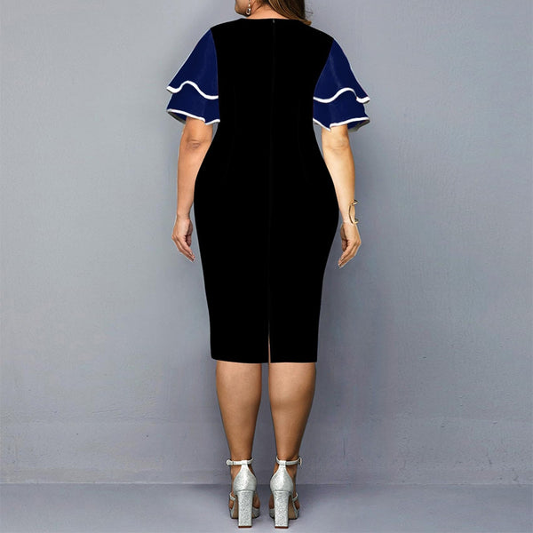REAR VIEW-Plus Size, Double-Sleeved Curve-Hugging Bodycon Dress 