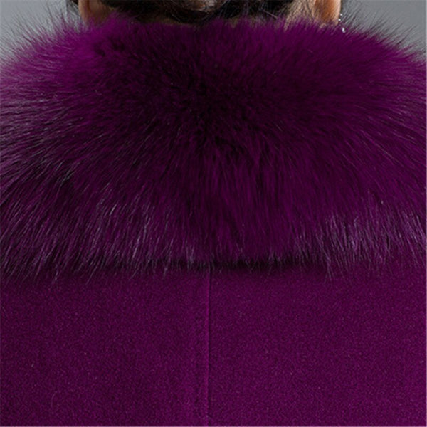 Elegant Vintage Fur Collared Wool Coat -close up of faux fur collar