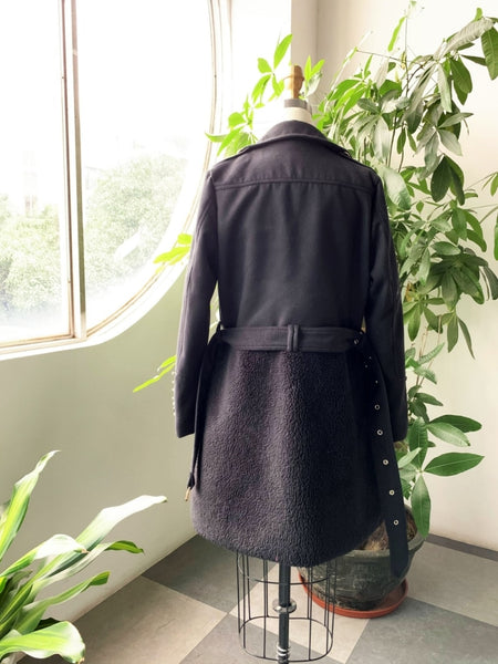 Knee-length Double-Breasted Patchwork Coat