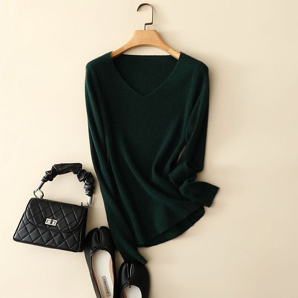 100% Cashmere V-Neck Pullovers Sweater