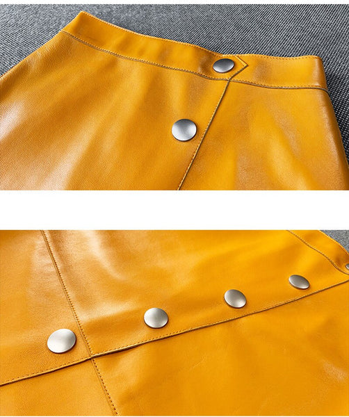 Sexy French Retro Split Genuine Leather Skirt