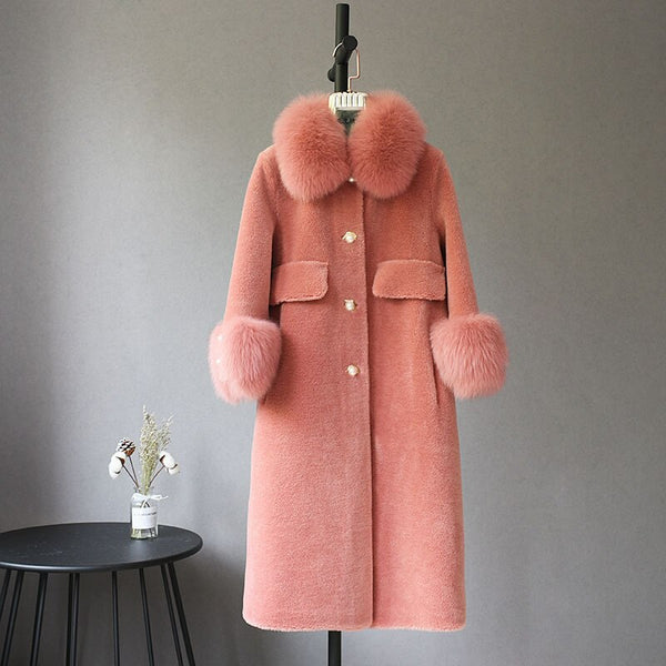 Posh Single-Breasted Wool & Fox Fur Winter Coat
