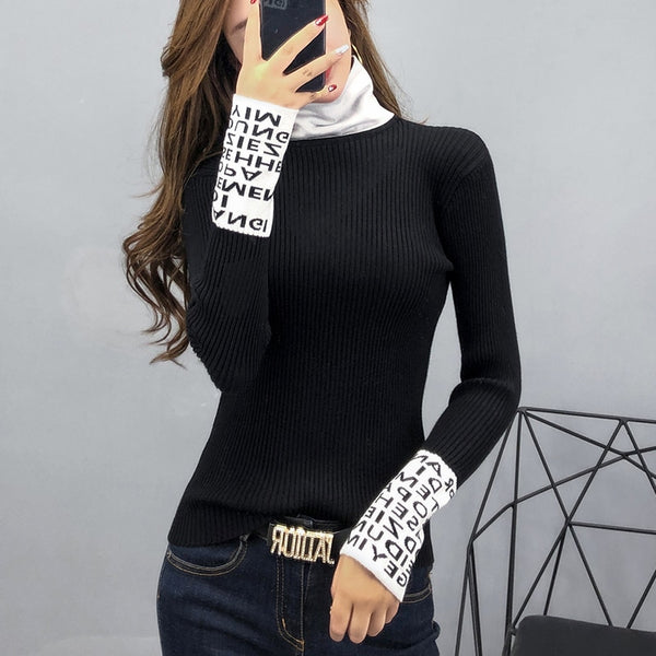 Lettered Classic Pullover Turtleneck Sweater