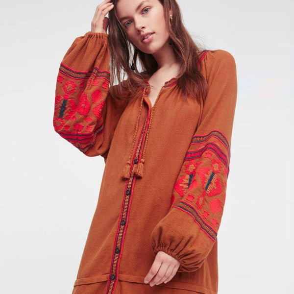 Embroidered Oversized Fun Hippie Shirt Dress