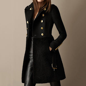 Knee-length Double-Breasted Patchwork Coat