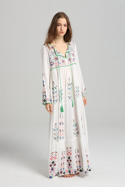 Long-Sleeved Classic Bohemian  Embroidered MAXI Dress
