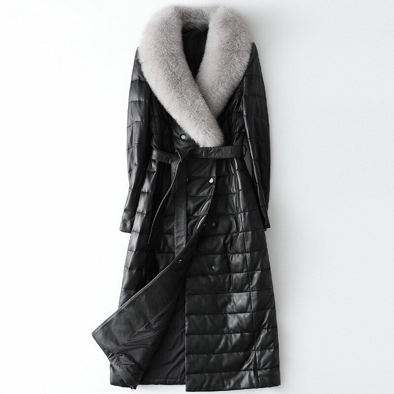 Premium Classic Sheepskin Fox Fur Collar Winter Coat