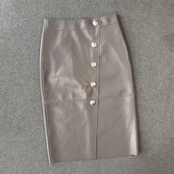 Sexy French Retro Split Genuine Leather Skirt