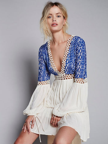 Flirty, High-Waisted Bohemian Hippie Dress With British Embroidery