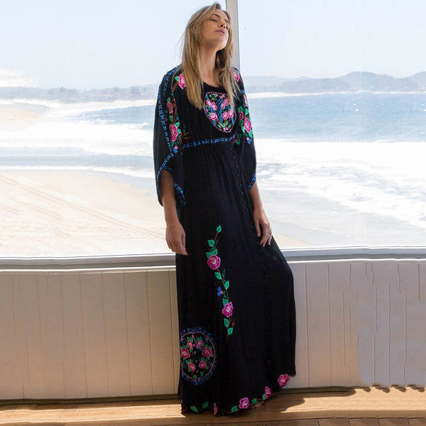 Retro Batwing-Sleeved Embroidered Bohemian MAXI Dress