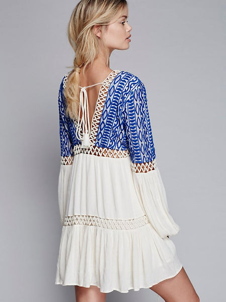 Flirty, High-Waisted Bohemian Hippie Dress With British Embroidery