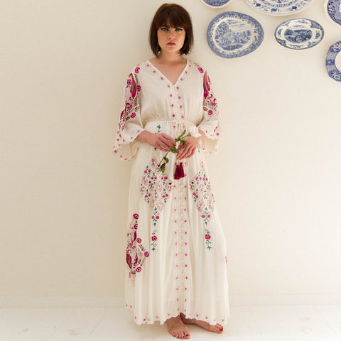 Classic Roomy English-Embroidered Bohemian Dress