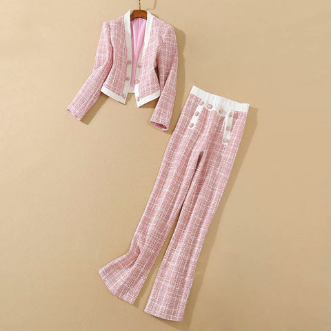 Retro Pink Plaid Pantsuit