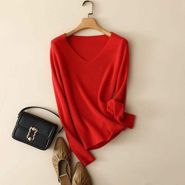 100% Cashmere V-Neck Pullovers Sweater