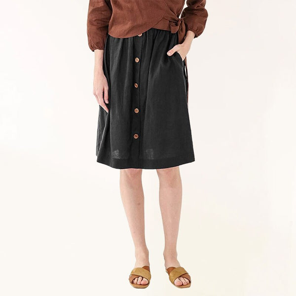 Vintage 100% Linen Casual  Pleated Midi Skirt
