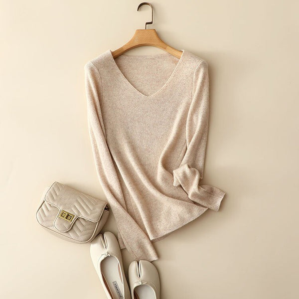 100% Cashmere V-Neck Pullovers Sweater