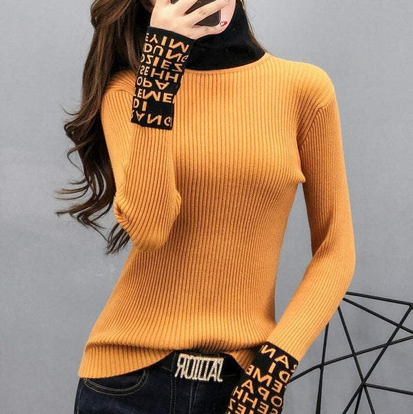 Lettered Classic Pullover Turtleneck Sweater