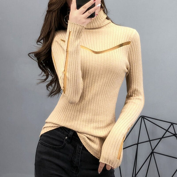 Sexy Pekaboo Classic Turtleneck Pullover Sweater