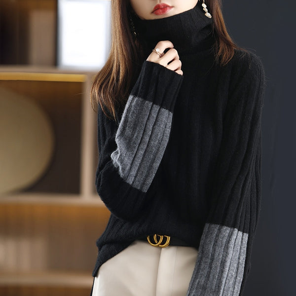 Super Fluffy, Warm Duo-Toned Pullover Turtleneck Sweater