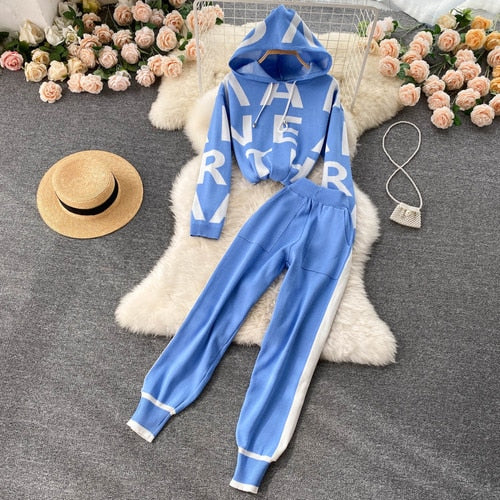 Hooded Cashmere Hoodie And Harem Pants Tracksuit Set