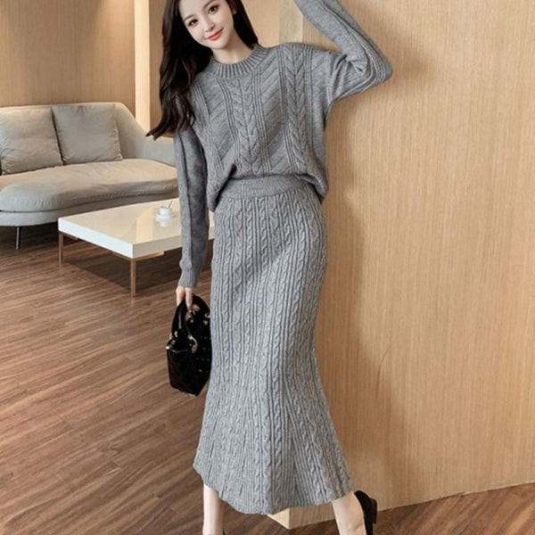 Classic Casual Pullover Sweater and Mermaid Skirt SetClassic Casual Pullover Sweater and Mermaid Skirt Set