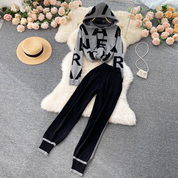 Hooded Cashmere Hoodie And Harem Pants Tracksuit Set