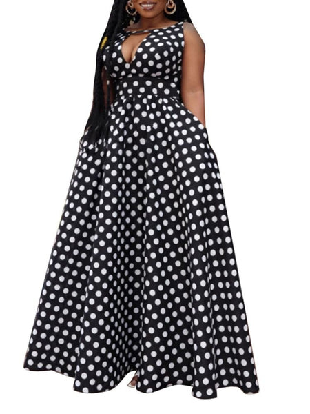 Classic, Versatile A-line Polka Dot Max Dress