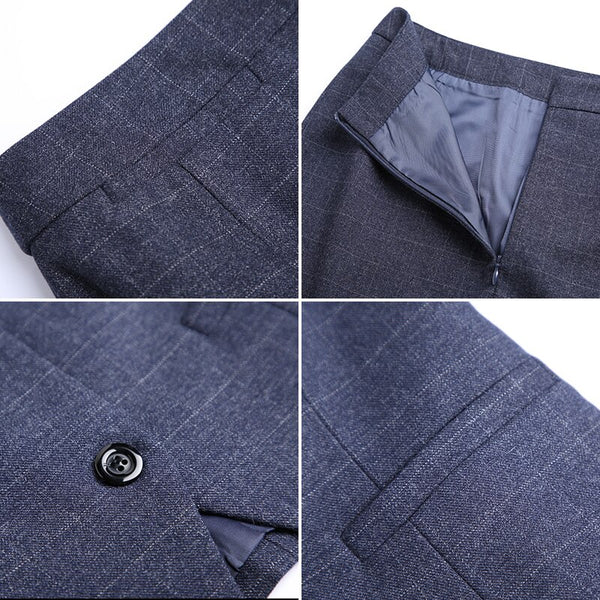 Stylish 4-Piece Plaid Blazer, Vest, Pants Skirt Suit Set 